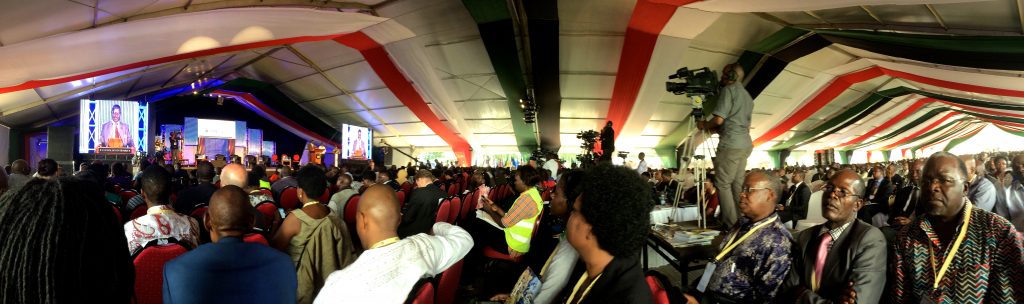 Delegates listen to former Prime Minister of Kenya, Raila Odinga